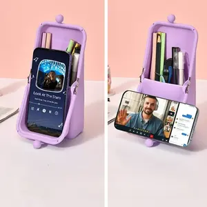 2-Pack Multi-Functional Silicone Vertical Pen Pouch, Stationery Organizer Box, Can Be Used as a Stand, Also Suitable as a Makeup Bag or Cosmetic Storage Pouch, Stylish and Portable Pencil Case