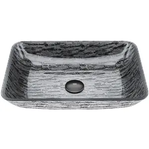 Donatello Titanium Glass Vessel Sink – Handmade Tempered Glass, Rectangular Above-Counter Design, Scratch Resistant, 1/2" Thick, Non-Porous, cUPC Certified, ADA Compliant, Pop-Up Drain Compatible