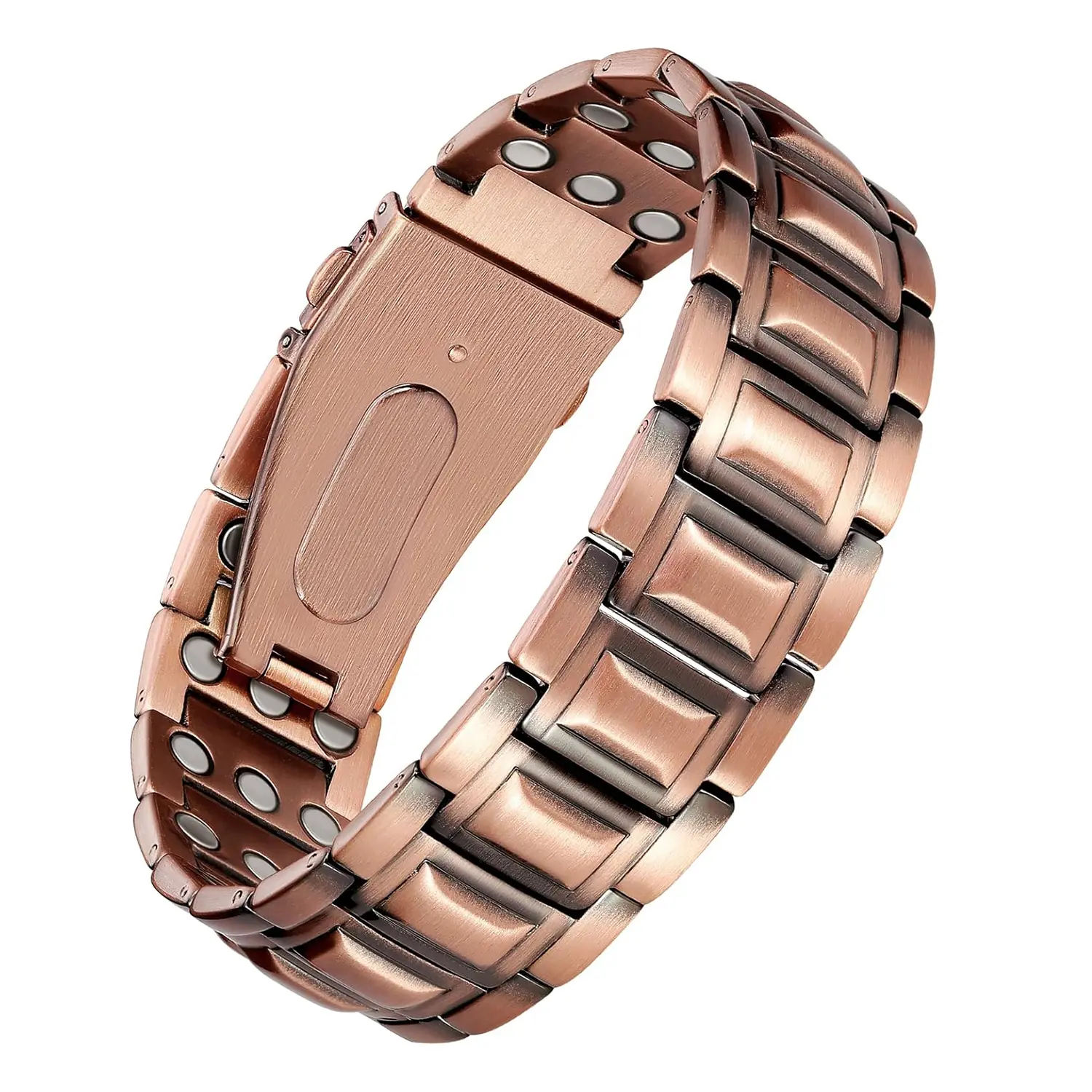 Male Adjustable Copper Metal Bracelet with Folding Magnetic Clasp - Casual Wear Cuff Bangle, Includes Link Removal Tool & Elegant Gift Box, Adjustable Size, Note: Choking Hazard Magnets