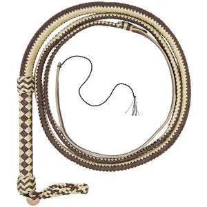 Bull Whip - Brown & Tan Paracord Nylon on Leather 16 Ply - 4ft to 14ft Handmade