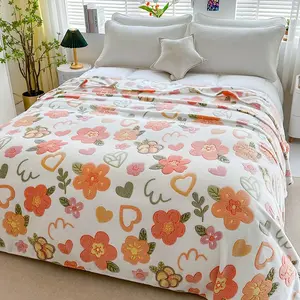 Flower Pattern Blanket Skin-friendly Soft Fluffy Print Throw Blanket Lightweight for Couch Bed Office Camping Travel