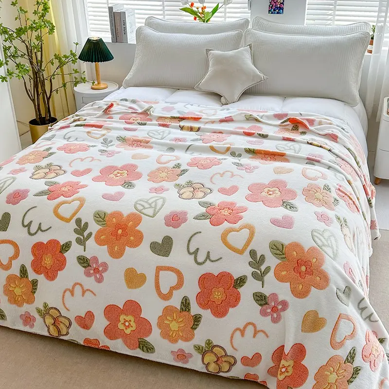 Flower Pattern Blanket Floral Blanket Skin-friendly Soft Fluffy Print Throw Blanket Lightweight Cozy Blanket for Couch Bed Office Camping Travel Warm Blanket Blankets for Sofa