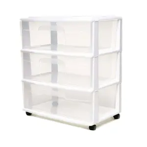 Homz Plastic 3 Clear Drawer Small Rolling Storage Container Tower, Framed Boxes Kitchen