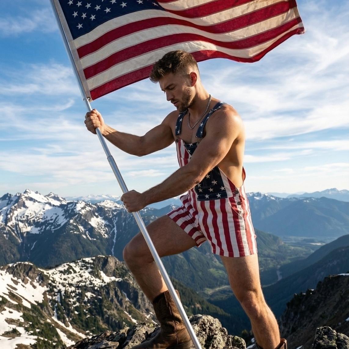 American Flag Overalls for Men and Women, Unisex Bib Pants with Soft Stretch Fabric, Breathable Summer Streetwear Outfit for Independence Day, Memorial Day, National Holiday Festivals, Parades, Parties and Casual Vacation Wear