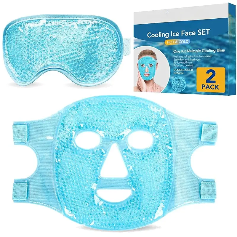 Cooling Ice Face Mask and Cooling Eye Mask for Puffy Eyes & Migraine Relief, Gel Eye Mask, Cool Face Masks for Dark Circles, Sleeping, Pressure, Headaches, Skin Care