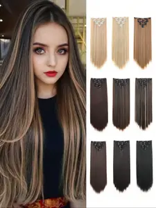 Clip in Synthetic Honey Blonde Straight Hair Extension 7pec 22inch Long Straight Natural Hair 7pcs/set Ombre Hairpiece for Women Hairstyle Synthetic Soft Hairpieces
