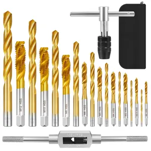Metric Tap and  Set, 21 count Adjustable Metric Drill and Tap Set with 2 Tap Wrench, M2 M2.5 M3 M4 M5 M6 M8 M10 M12 Taps and 9 Drill Bits, Hand Screw HSS Thread Tap Set, Drill Tap Set