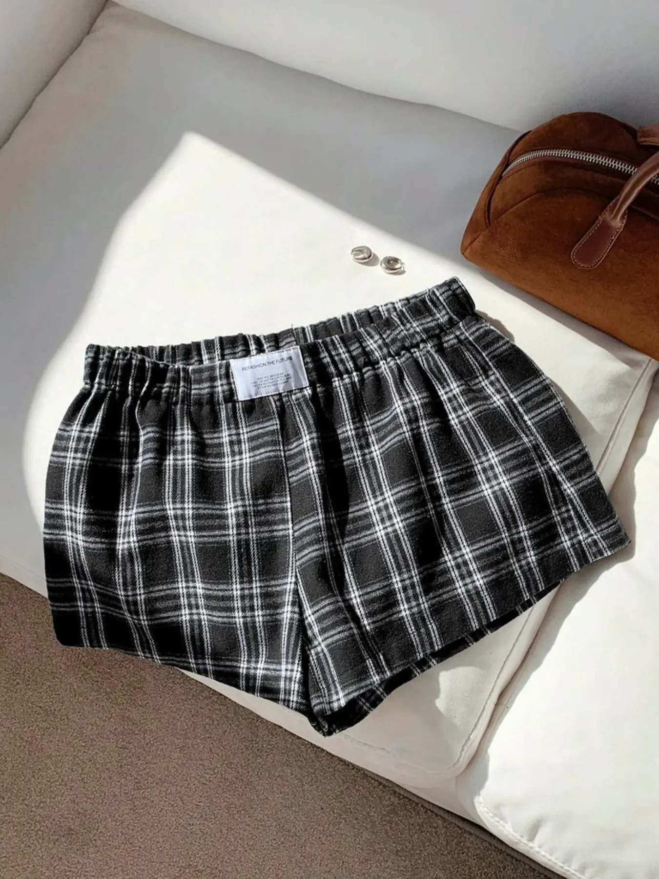 College Style Plaid Fashion Shorts High Waist Slimming Home Wear, Classic Checkered Retro Design, Boho Bohemian Casual Fit for All Seasons Womenswear