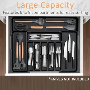 Silverware Organizer, Expandable Kitchen Utensil, Drawer Organizer with 9 Compartment Large Cutlery Organizer Tray for Forks Knives 13" - 22"W ,14.5" - 19"L,Christmas gift