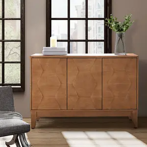 HULALA HOME Kamu  45" Wide Modern Sideboard Cabinet with 3 Doors, Adjustable Shelves & Storage, Geometric Hexagon Design Buffet Cabinet with Adjustable Legs, Storage Console for Living Room, Dining Room, Entryway, TV Stand