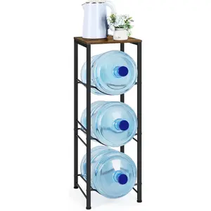 5 Gallon Water Jug Holder 3-Tier Water Dispenser Stand Rack, Water Bottle Organizer with Storage Shelves for Kitchen Living Room Office, Rustic Brown