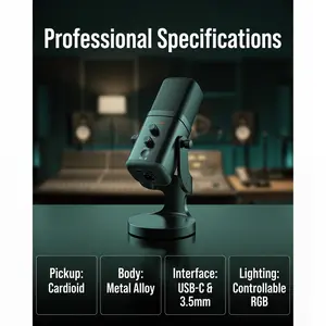 LSD YU8 RGB Wired Dynamic Microphone, Studio Quality Audio Mic for TikTok Streaming, Podcasting & Video Recording