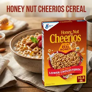 Honey Flavored Oat Cereal Rings, Crispy Whole Grain Breakfast Cereal for Family Mornings and Snack Time, Light Sweet Crunch Breakfast Bowl, 10.8oz Box