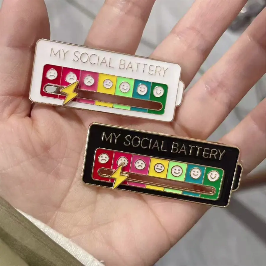 2pcs Mood Switch Energy Pins, Sliding DIY Social Alloy Badges, Campus Expression Buttons, Personalized Accessories, Alloy Brooch Pin, Lapel Pin
