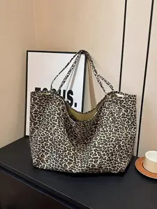CYX Women's Fashion Leopard Print Canvas Shoulder Bag, Large Capacity Daily Work Backpack, School Casual Handbag, Fall Season