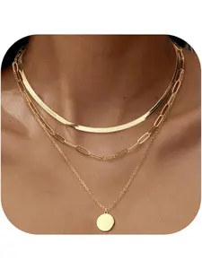 3pcs Stackable Necklaces for Women, 14k, Adjustable Pendant, Cross/coin/heart, Stainless Steel, Elegant Daily Wear