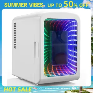 Antarctic Star Mini Compact Refrigerator with Gaming Light, 4L Capacity/6 Cans Portable Mini Fridge, for Bedroom,Car,Office and Dorm, Small Cooler for Cosmetics, Beverage and Food, White summervibes