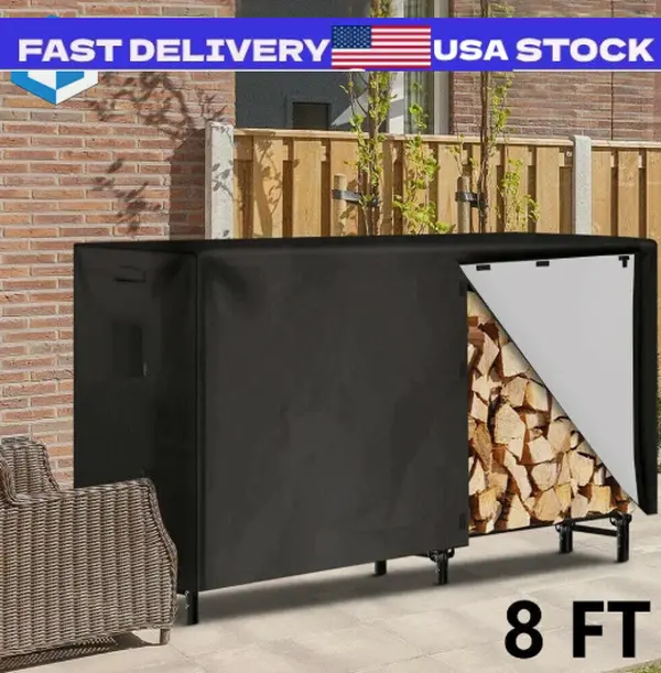 8 Feet Firewood Log Rack Cover Heavy Duty Outdoor Waterproof Dust Sun Protector