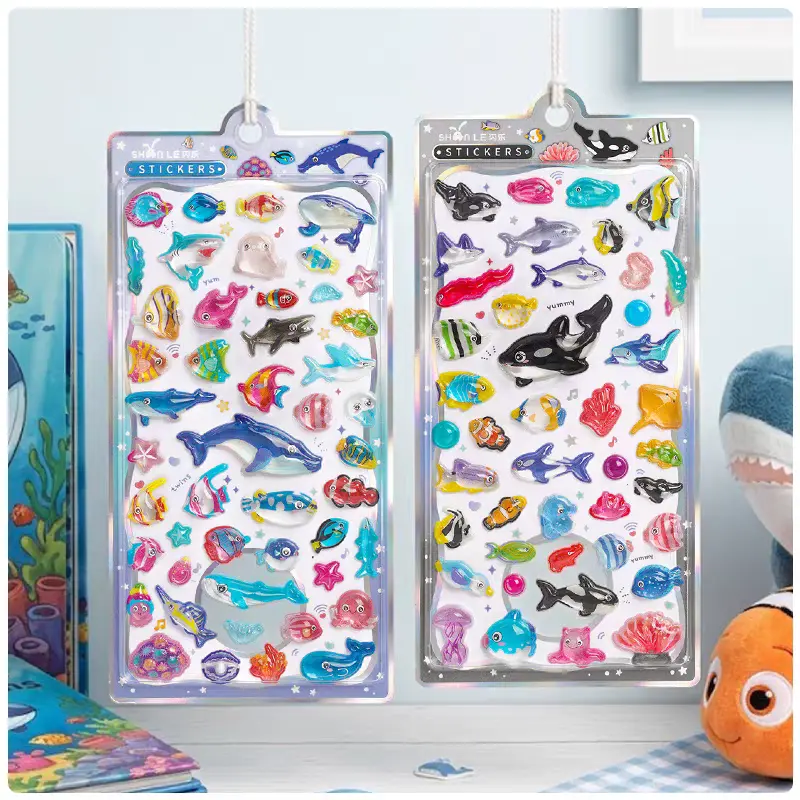 Cute 3D Embossed Ocean Life Stickers, Marine Sea Animal Puffy Gel Stickers for Kids, Dolphin Shark Whale Crystal Stickers for School Classroom Rewards, Goodie Bags, Laptop Water Bottle DIY