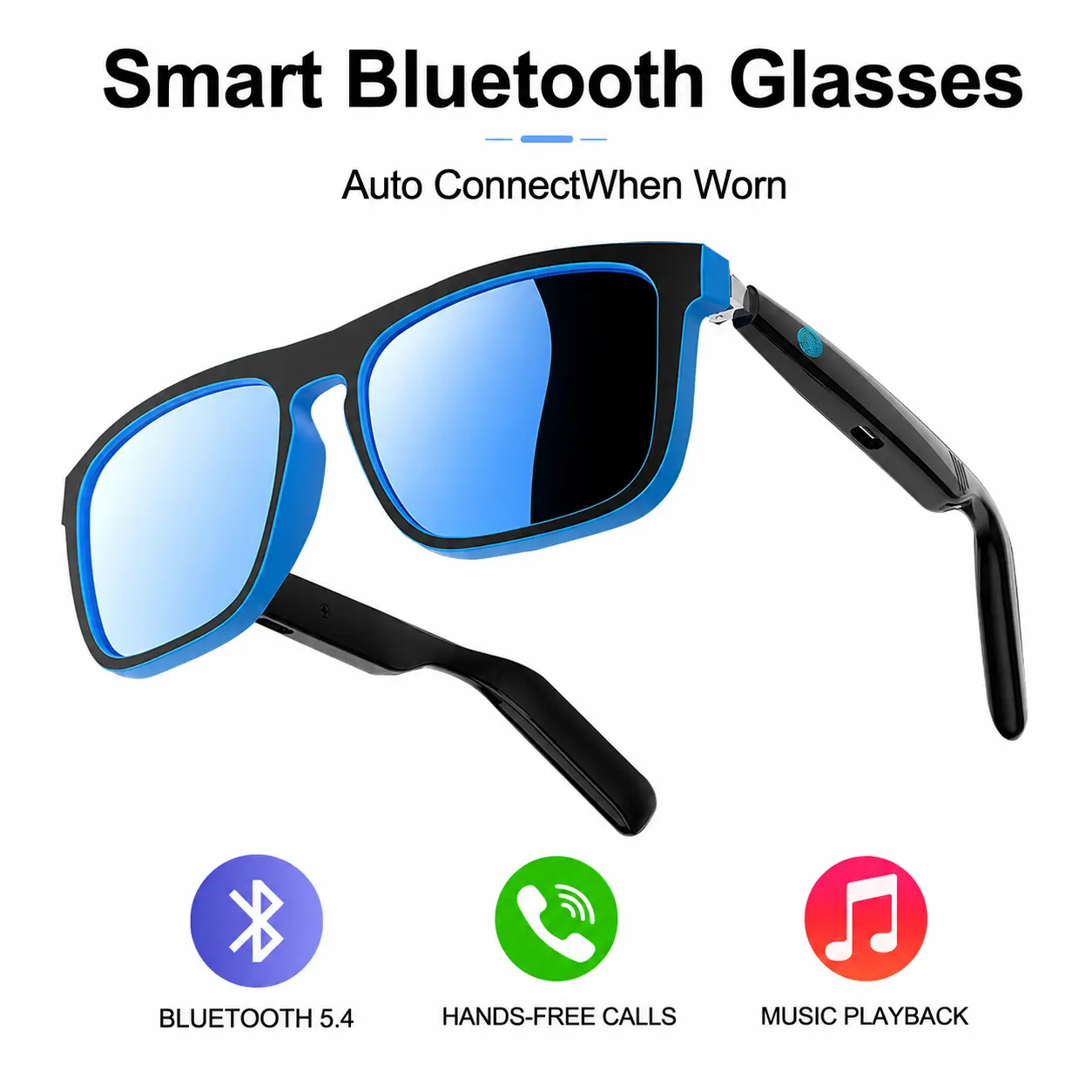 2026 Modern Smart Audio Sunglasses - Bluetooth 5.4, Type-C, Hands-Free Voice Calls, Music Playback, Touch Control, Auto Power On, Remote Camera Shutter - Driving, Outdoors, Daily Wear