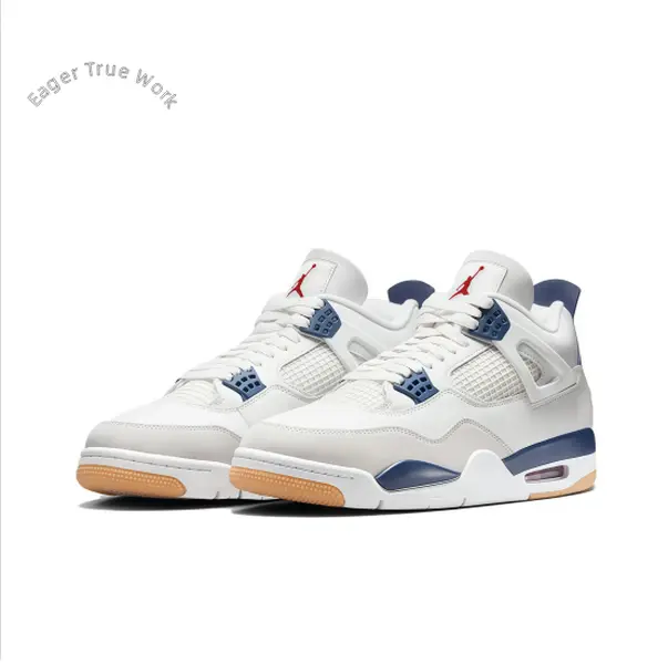 Off White Navy Blue Leather Mesh Panel Mid Top Retro Basketball Sneakers Gum Rubber Outsole Contrast Color Block Cushioned Air Sole Street Flat Footwear Unisex Daily Sports Shoes