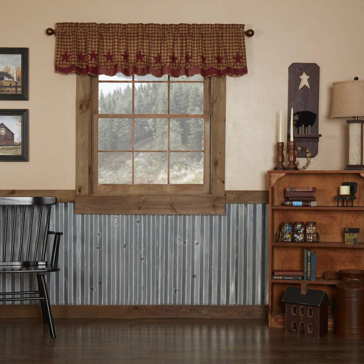 Bedford Burgundy Star Layered Lined Valance