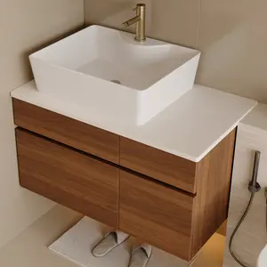 19.3*15*5.1 Inch Modern Ceramic Vessel Sink, Above-Counter Basin with Pre-Drilled Faucet Hole & Adjustable Drain Pipe for Bathroom