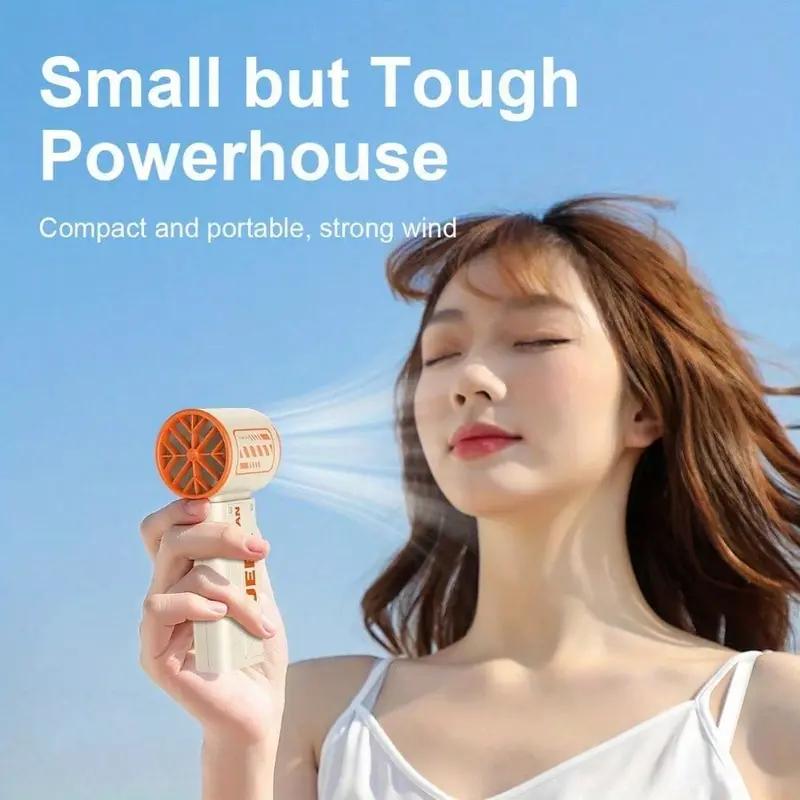 USB Rechargeable Portable Handheld Fan Powerful Mini Turbo Fan Adjustable Speed 1-100 LED Digital Display Lightweight Easy to Carry for Outdoor Indoor Camping Office Home Use  Selfie