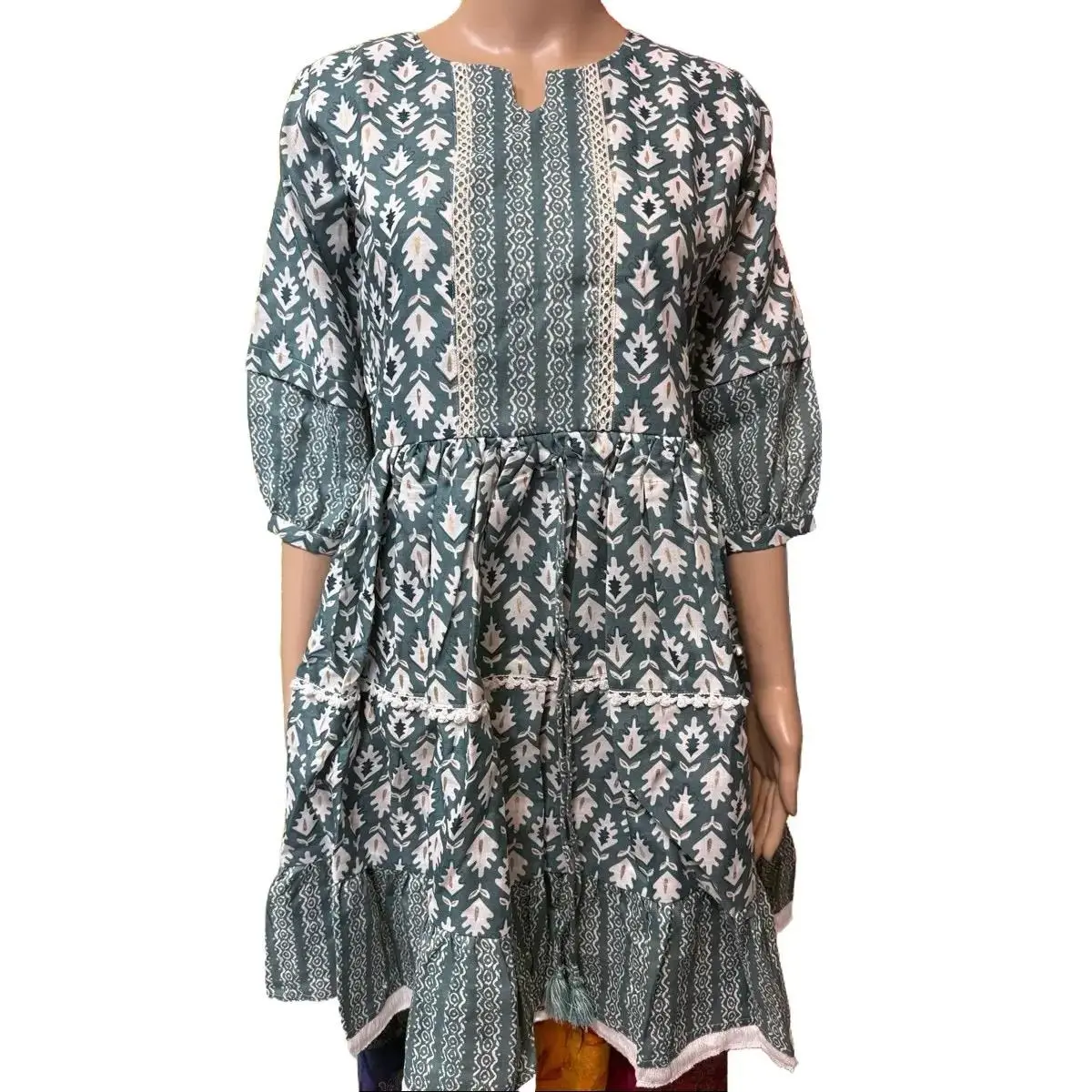 Cotton Kurti /Top Dress (Top-16)with Embroidered Yoke & Bell Sleeves