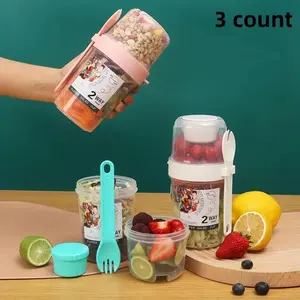 3 Count Leak-Proof Double-Layer Salad Meal Shaker Cup with Spoon, Portable Fruit and Vegetable Container, 870ML/29.4oz Capacity