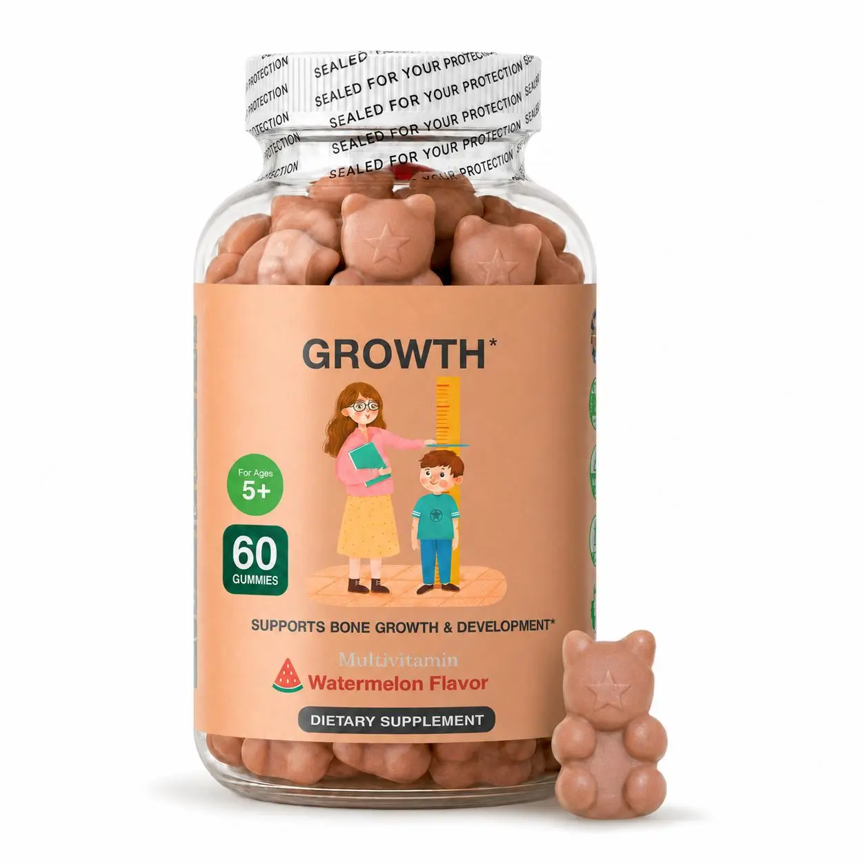 Growth Gummies (Watermelon) Natural Growth & Development Supplement for Kids & Teens - Vitamin D, K, Calcium & Ashwaganda, Bone Strength - Kids Vitamins, Ages 5+