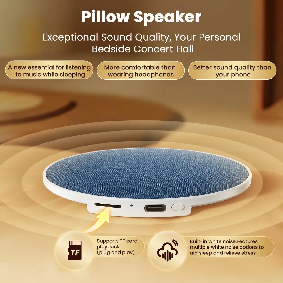 Ultra-Thin Bluetooth Pillow Speaker, Excellent Sound Quality, Ultra-thin At Only 1 cm, Features White Noise For Deep Sleep, Bluetooth 6.0, Perfect for Bedtime Music & Audiobooks, Headphone-Free Sleep Speaker, Compatible with Android & iOS