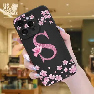 Flower Letter S Pattern Full Lens Protective Phone Case Durable Frosted Feel Shockproof Cover with Camera Lens Protection for iPhone 11 12 13 14 15 Pro ProMax XS XR X 7 8 Plus SE 2022 13 Mini Cover Accessories Gifts for Friend Men or Women