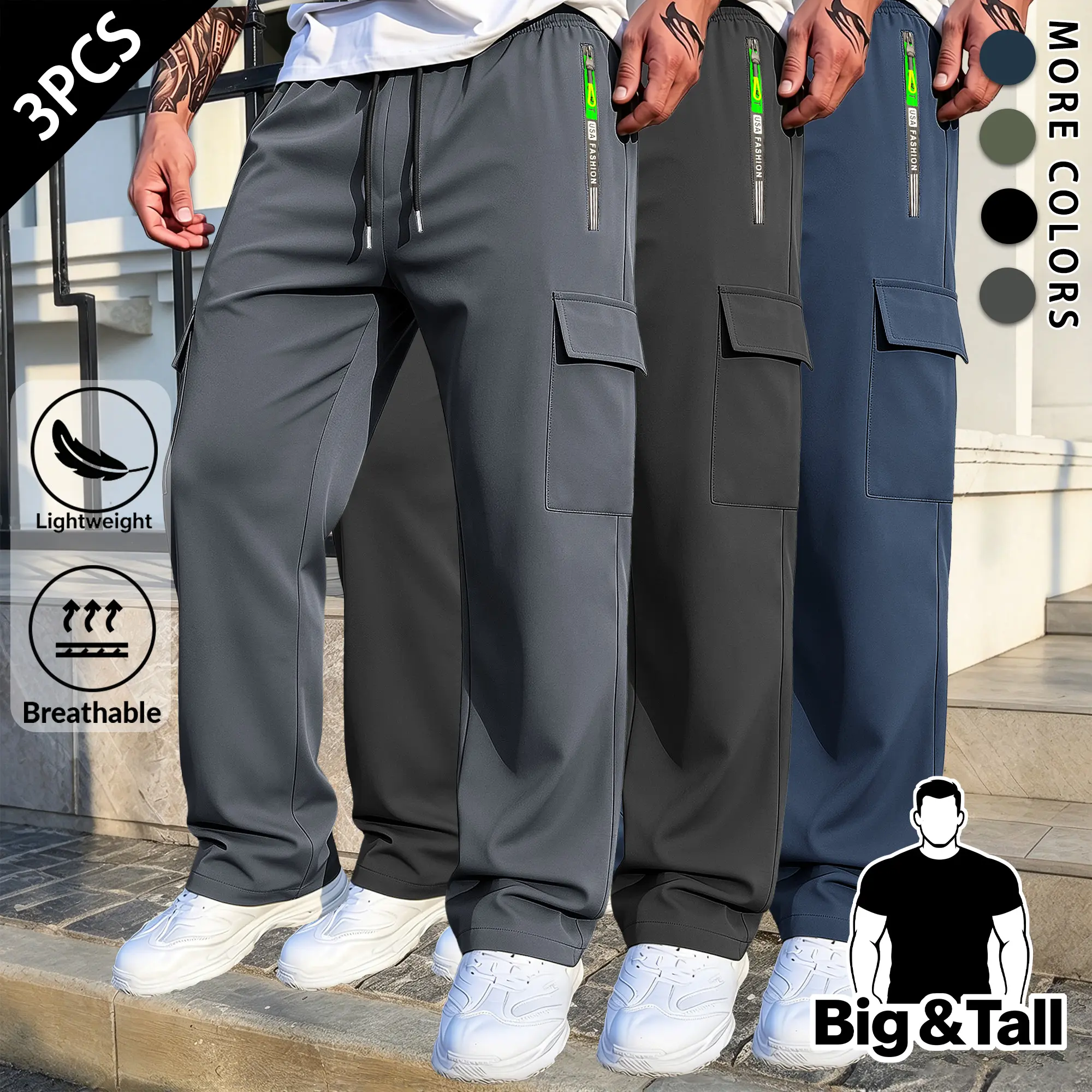 Men's fleece lined work pants, casual multi functional pants with elastic drawstring waist, multi pocket outdoor hiking and work pants, loose straight leg street style joggers, suitable for everyday wear, workouts, and outdoor activities