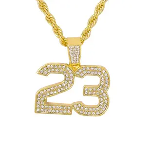 Iced Medium 23 Pendant with 4mm Rope Chain 24"