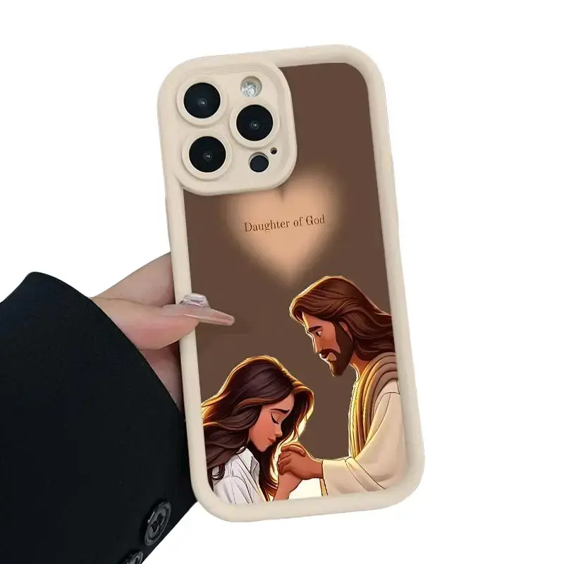 Radiant Sacred Jesus Art Pattern Man's Phone Case for iPhone 17 16 15 14 Pro Max 13 12 11 XR XS Air Plus Shockproof Drop Protection Rugged Durable Silicone Cover Cellphone Protective Smartphone Casing