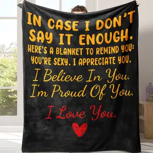 Valentines Day Exclusive Letter Pattern Flannel Blanket Warm Nap Throw for Home Office Couch Sofa Bed All Seasons Best Gift for Couples Children Parents Friends Express Deep Love
