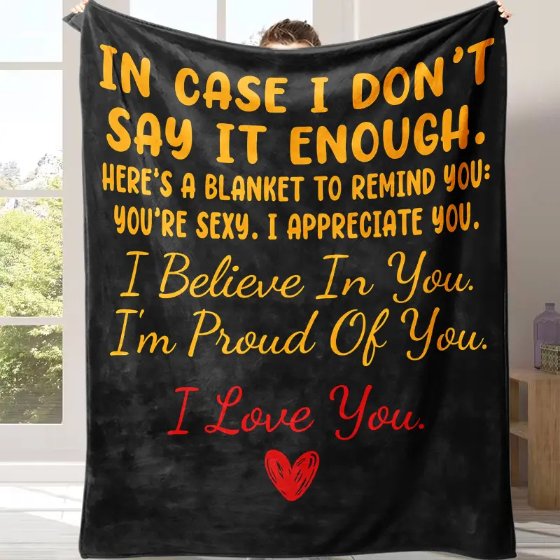 Valentines Day Exclusive Letter Pattern Flannel Blanket Warm Nap Throw for Home Office Couch Sofa Bed All Seasons Best Gift for Couples Children Parents Friends Express Deep Love