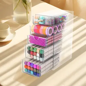 5 Tier Acrylic Drawer Organizer Clear Desk Organizer Drawers Stackable Makeup Hair Accessories Organizer with 5/6 Sliding Drawers Large Capacity Drawer Storage