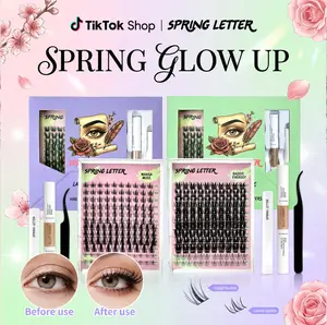 Lash Cluster Kit – Fluffy Wispy Lashes, DIY Eyelash Extension Set, Beginner-Friendly, Long-Lasting Wear Waterproof Bond and Seal Glue Fox Eye