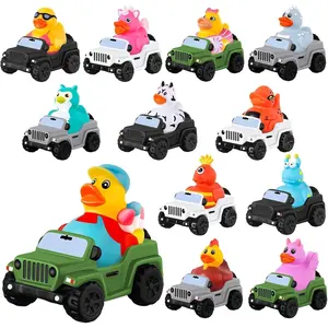 24 Pcs Rubber Ducks for Jeeps, 3.5 Inch Rubber Cars for Ducking Suitable for 2 Inch Ducks, 12 Ducks Assortment with 12 Cars, Baby Bath Toy Summer for Kids Party Favors
