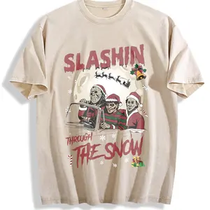 Vintage Horror Characters Christmas Shirt, Merry Christmas Horror Nights Tshirt, Holiday Christmas Friends Group Matching Tee, Trendy Graphic Halloween Shirts