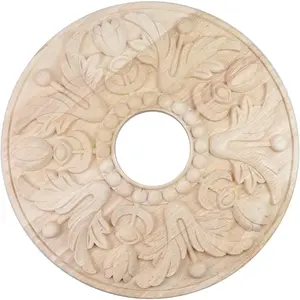 Ceiling Medallion 12-1/2"OD x 3 1/4"ID x 1/2"P Carved Wood Ceiling Medallion Rubber Wood