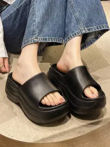 Women's Fashionable Solid Color Thick Sole Slides, Casual Comfortable Home Slippers, Soft Non-slip Slippers for Indoor & Outdoor Wear, Walking Shoes