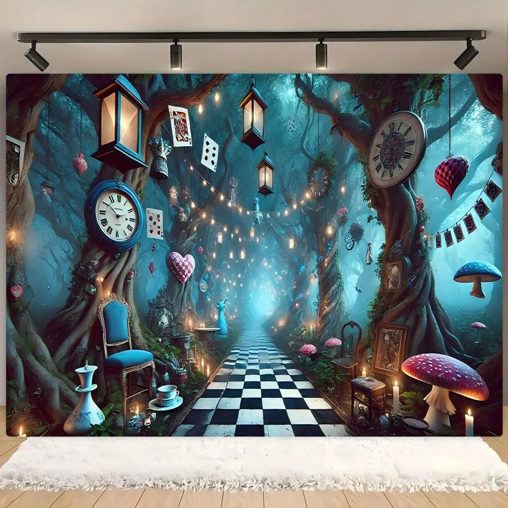 Night Wonderland Theme Party Banner, 1 Count Creative Pull Flag, Props Background Cloth, Indoor & Outdoor Garden Party Decoration, Ornaments