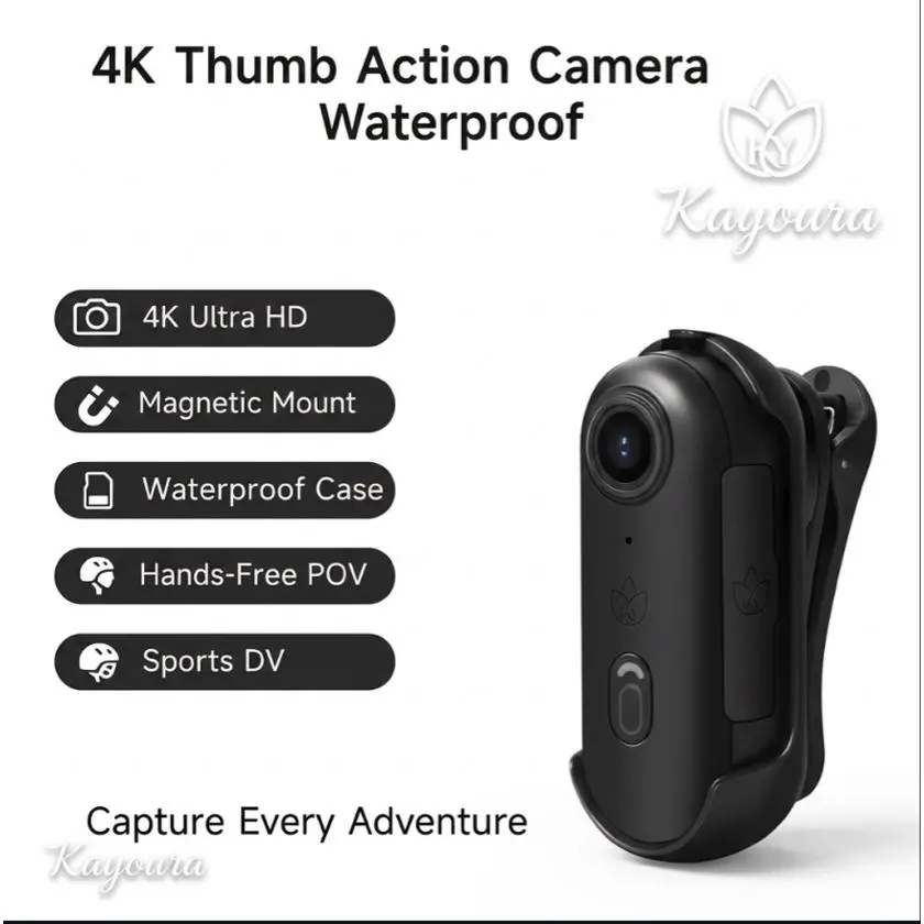 Kayoura 4K Ultra HD Thumb Action Camera with Magnetic Mount Waterproof Case Hands-Free POV Sports DV Capture Every Adventure