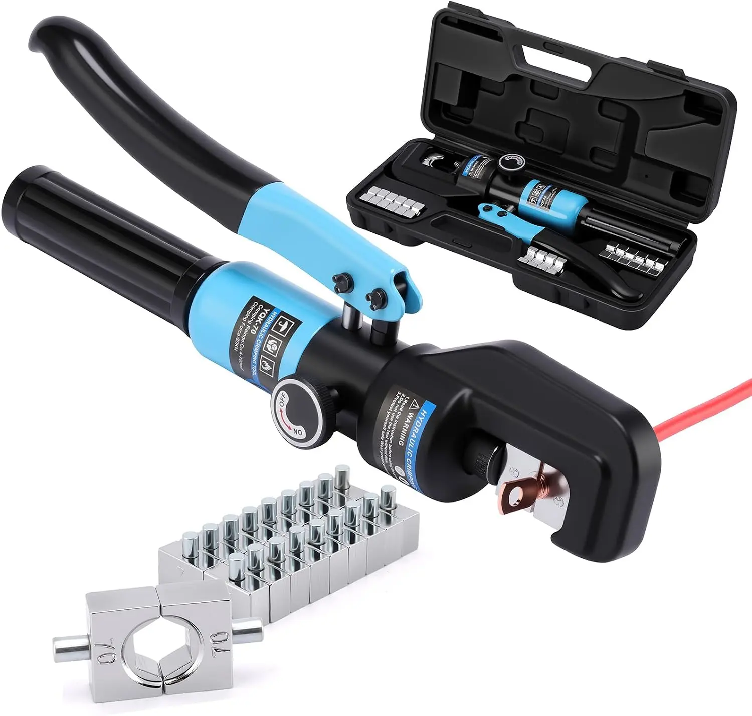 10-Tons Hydraulic Crimping Tool with 9 Dies, 12 to 2/0 AWG Battery Cable Lug Terminal & Wire Rope Crimper, 1/16" 1/8" 3/16" Stainless Steel Cable Railing Tool