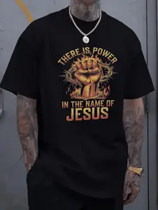 Men's Religious Christian Empowering Graphic T-Shirt, Fist Design with Jesus Name Print