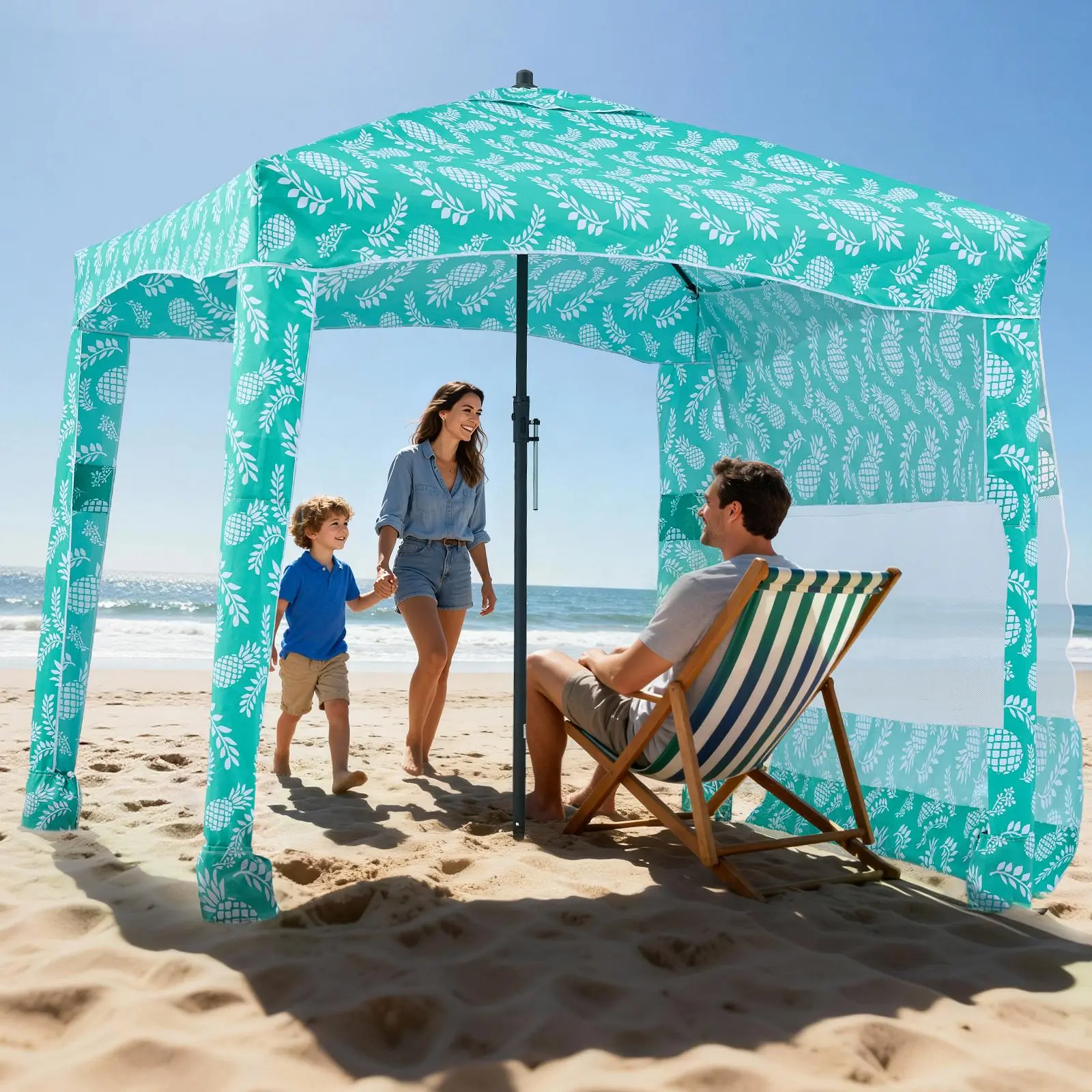 VEVOR Beach Cabana, 6x6 ft Portable Sunshade Canopy Tent with UPF 50+ Protection, Wind-Resistant Fiberglass Frame, Detachable Private Side Wall, Sand Pockets & Carry Bag, Sun Protection, Party Beach Cabana At The Beach