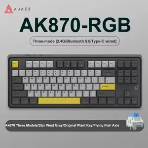 AJAZZ AK870 Tri-Mode RGB Blue Bluetooth 2.4GHz Wireless Gaming Mechanical Keyboard with 87 Wired Keys for PC Laptop - Hot Swap